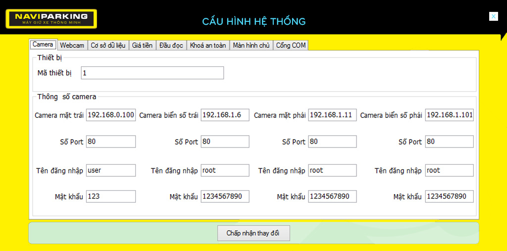 Quản lý cấu hình hệ thống máy giữ xe thông minh