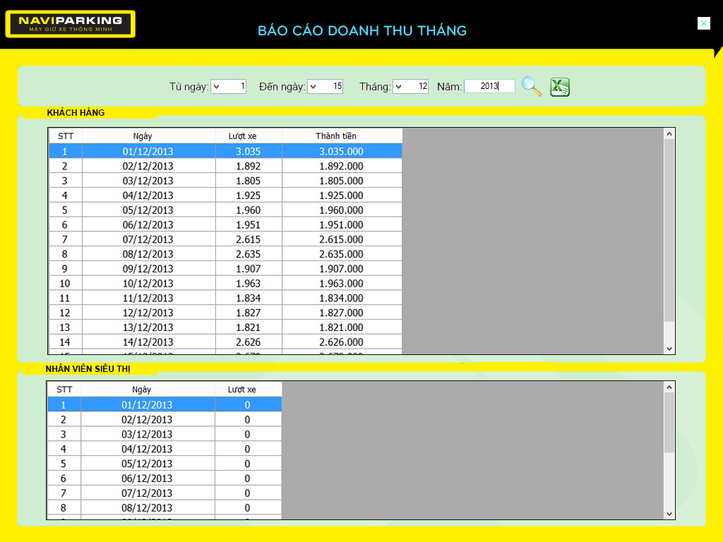 Chức năng báo cao doanh thu tháng