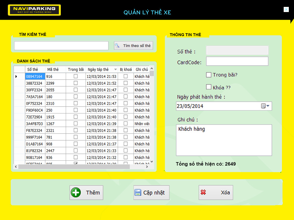 Chức năng quản lý thẻ xe