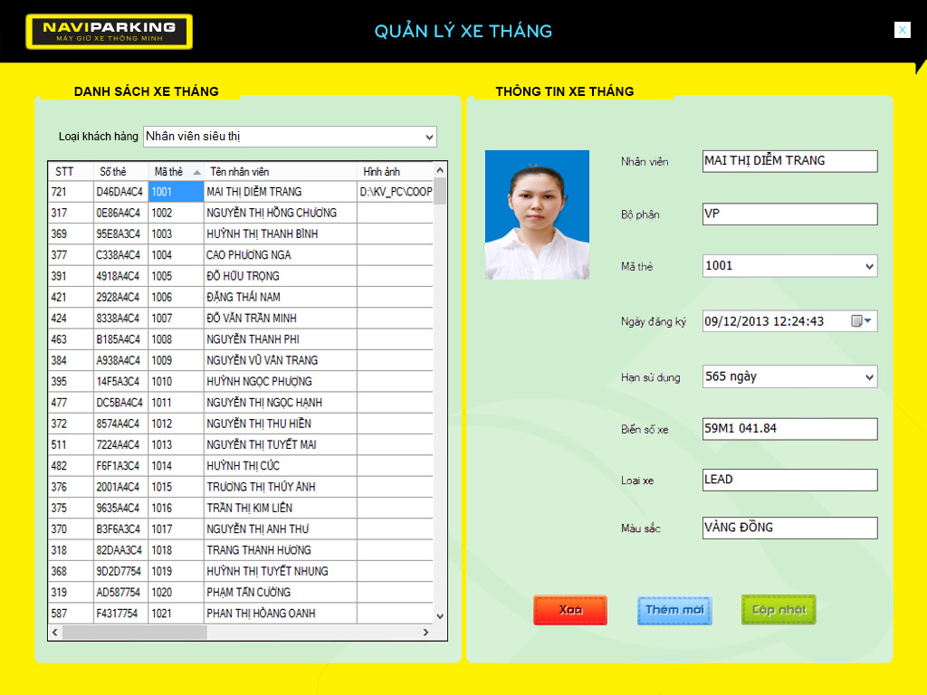 Chức năng quản lý xe tháng
