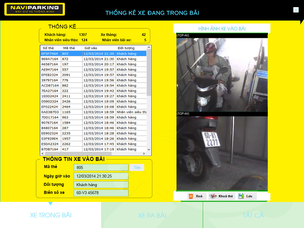 Chức năng thống kê xe trong bãi